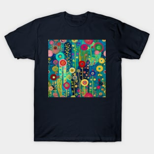 Colorful Abstract Floral Garden Pattern T-Shirt